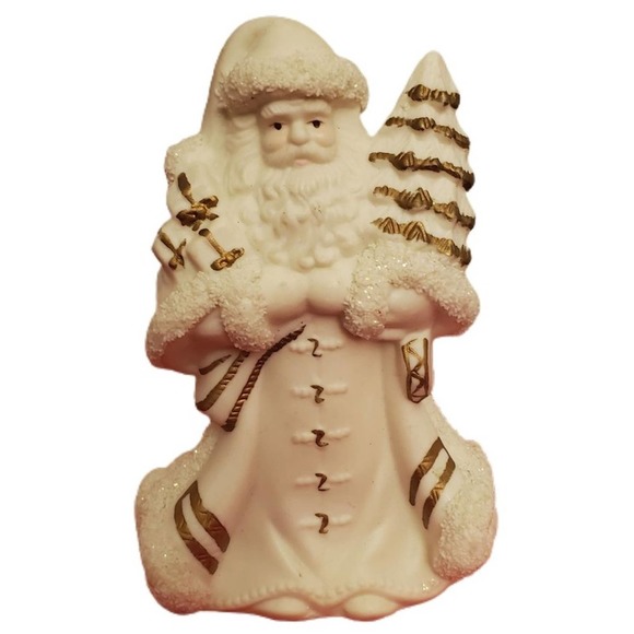Other - Father Christmas Santa Claus Winter White & Gold Ceramic Figurine Holiday